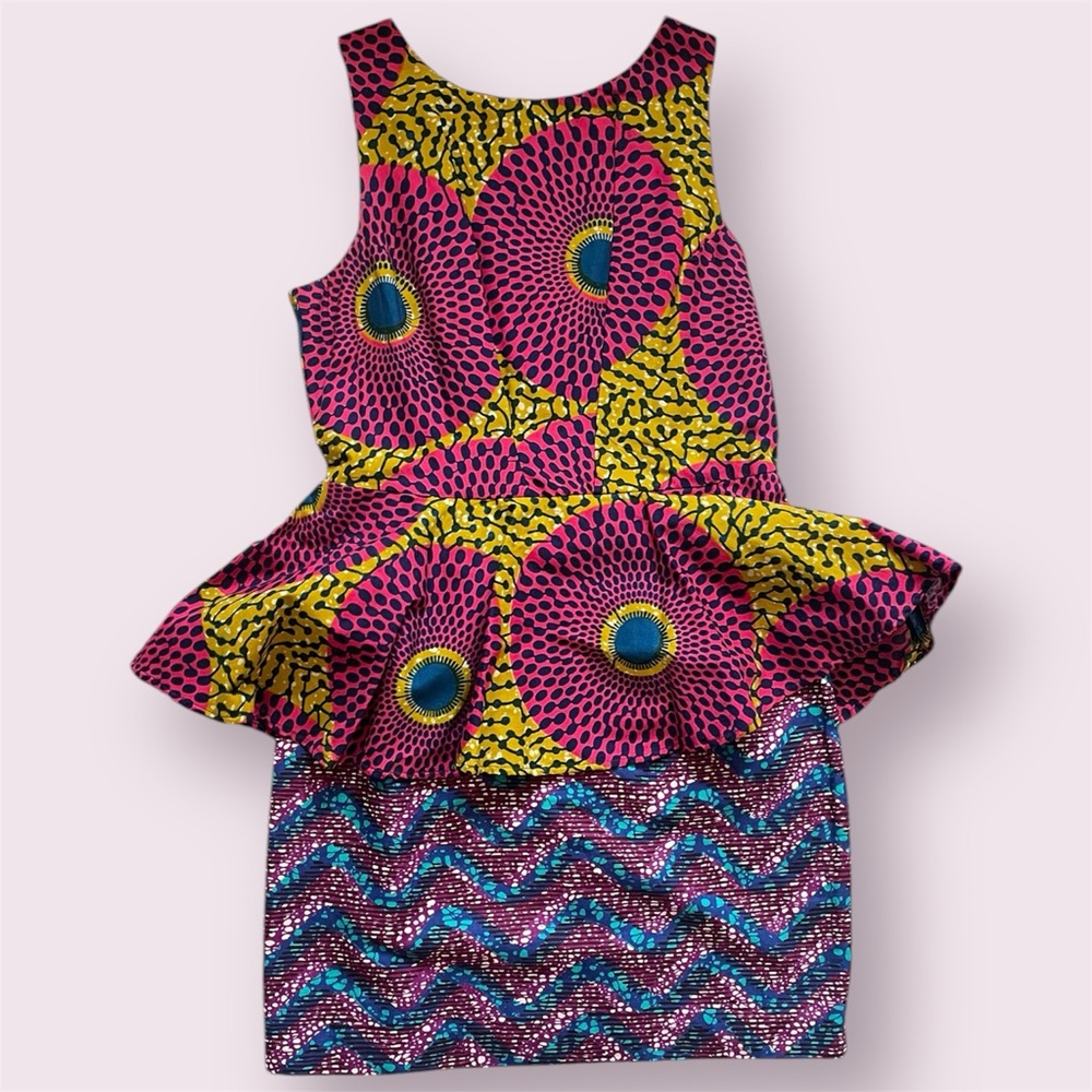 Y2K Suakoko Betty African Print Peplum Mini Dress | Size 6